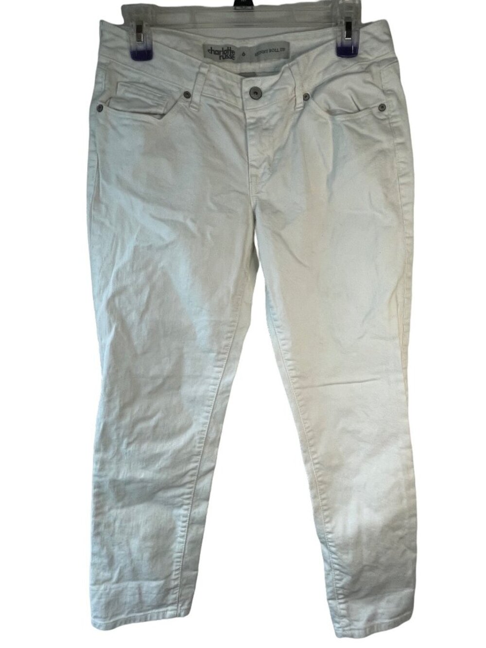 Charlotte Russe jeans white skinny rollup cotton blend pockets button 6 READ